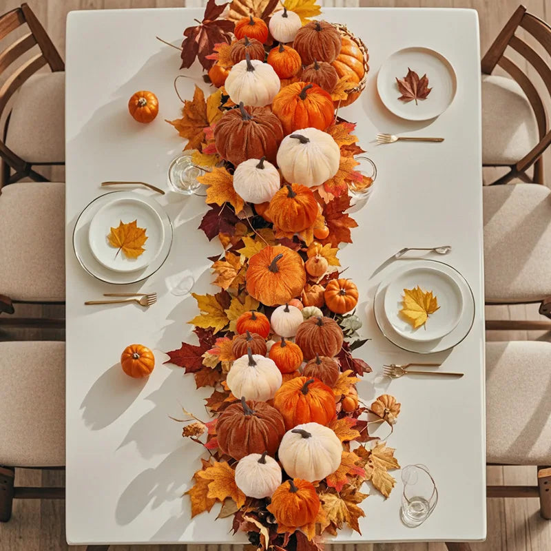 9pcs Velvet Artificial Pumpkins 3 Size Mixed Halloween Party Thanksgiving Home Table Decoration Autumn Fall Decor