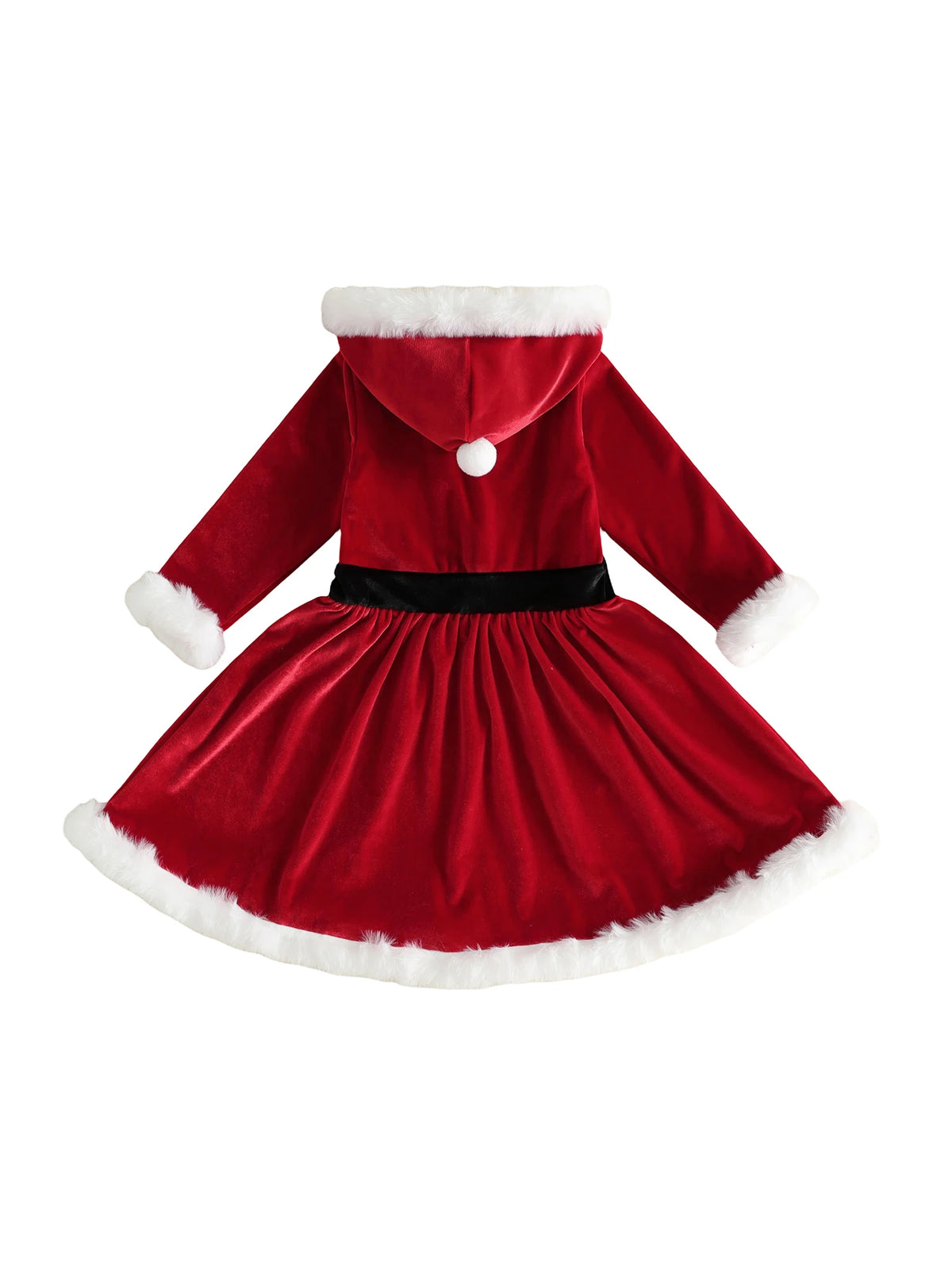 Girl Christmas Hood Dress 1-6Y Toddler Long Sleeves Cross Tie Winter Party Dress