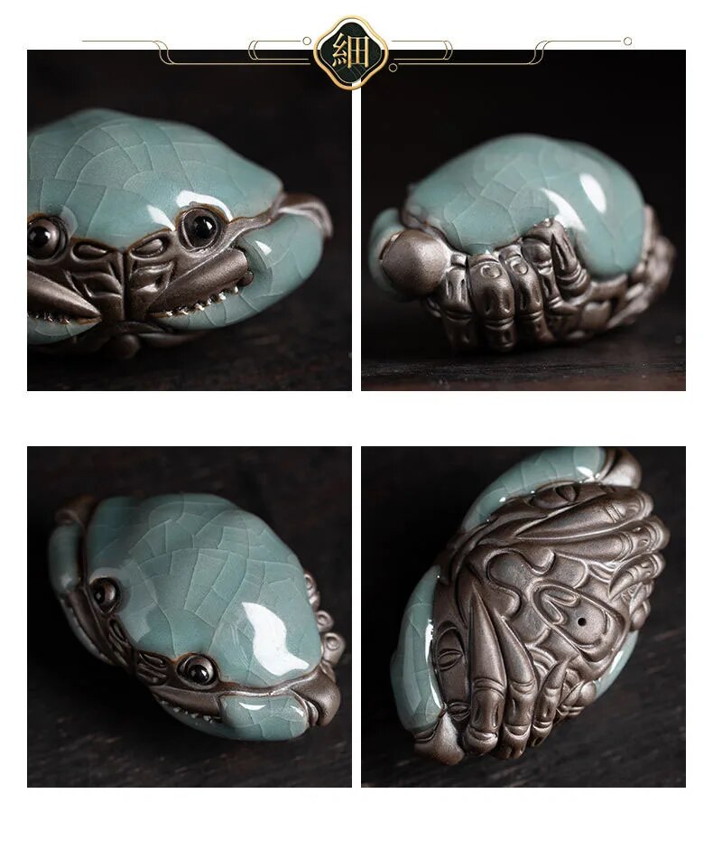 Kiln Cracked Glaze Crab Tea Pet Handmade Tea Ceremony Decoration