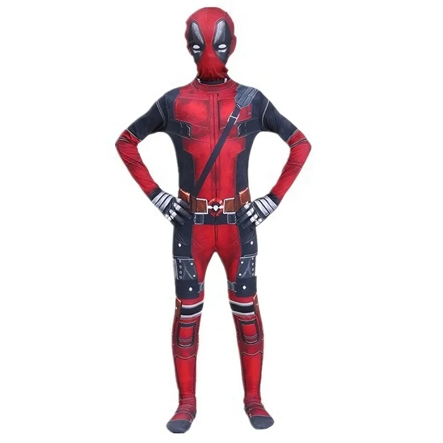 Deadpool Costume Kids Superhero Child Cosplay Halloween Costume Swords Kids Jumpsuit