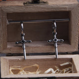 Gothic Dagger Sword Stainless Steel Huggie Hoop Earrings for Men with Wooden Box