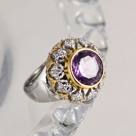 The Eye of Joy S925 Sterling Silver Ring Natural Amethyst Zircon