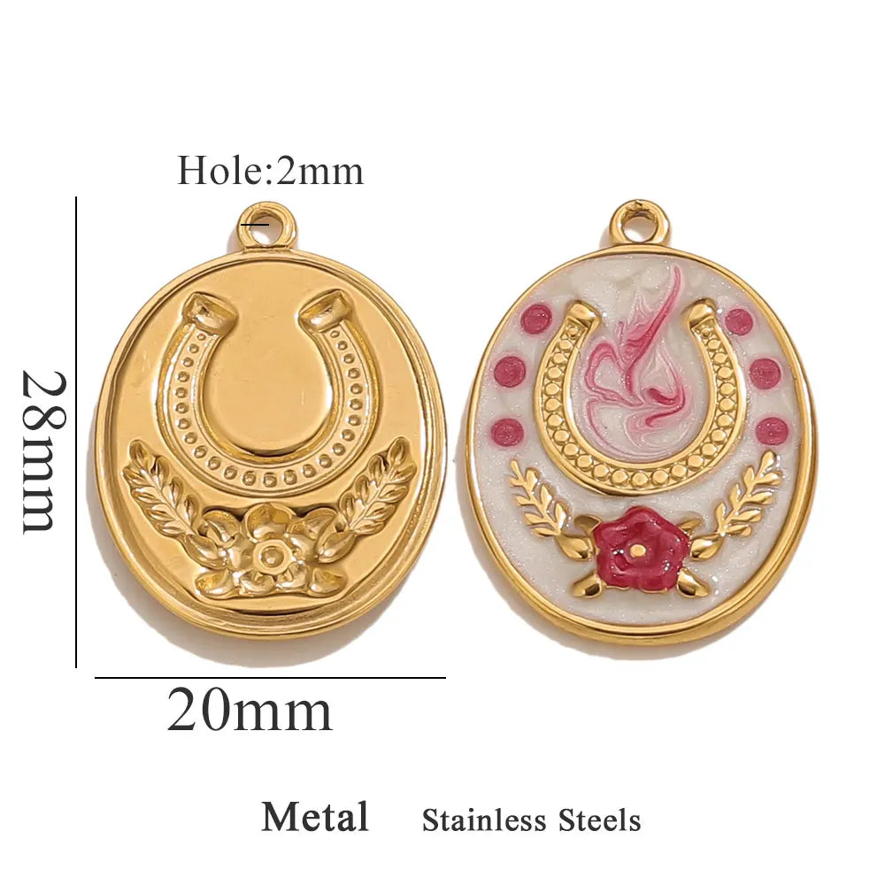 Two Horseshoe Fortune Enamel Charms Stainless Steel Gold Plated Pendant DIY Jewellery Earring Making Materials