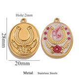 Two Horseshoe Fortune Enamel Charms Stainless Steel Gold Plated Pendant DIY Jewellery Earring Making Materials