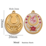 Two Horseshoe Fortune Enamel Charms Stainless Steel Gold Plated Pendant DIY Jewellery Earring Making Materials