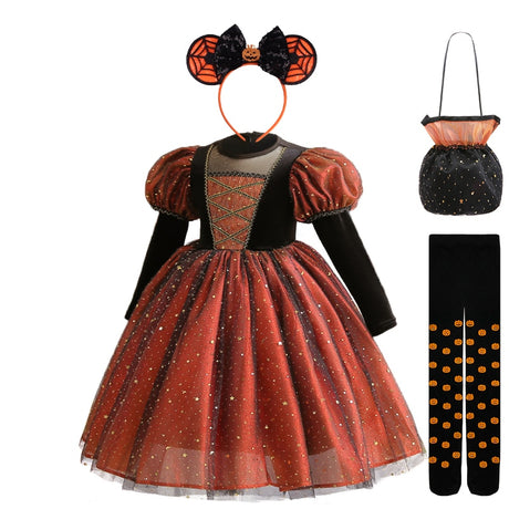 Tabitha's Halloween Witch Girls Orange Costume and Accessories