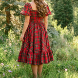 Christmas Plaid Smocked Summer Ruffle Dress