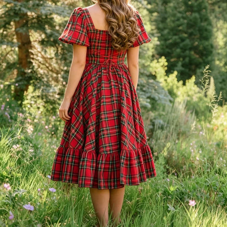 Christmas Plaid Smocked Summer Ruffle Dress