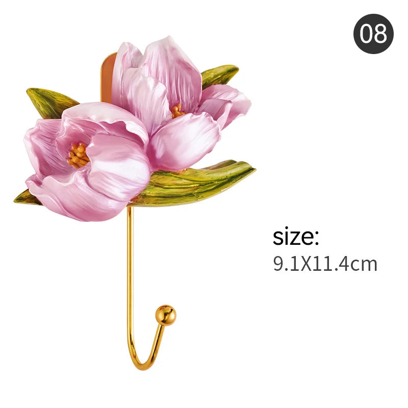 Handpainted Resin Flowers Hooks Rose Lotus Peach Blossom Hydrangea plus more