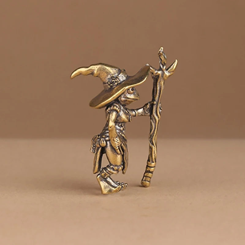Brass Frog Wizard Statue Desktop Ornament