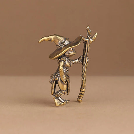 Brass Frog Wizard Statue Desktop Ornament