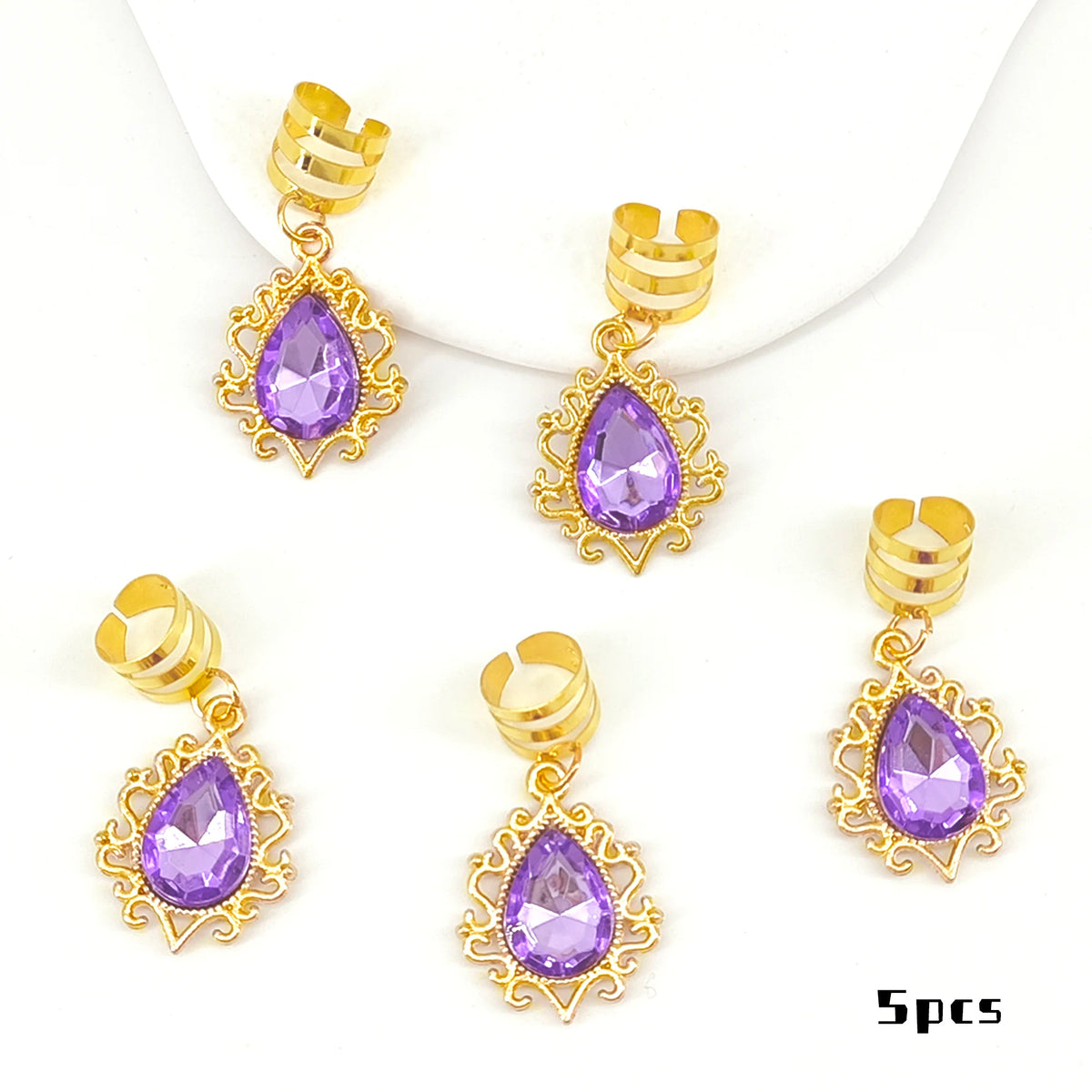 5pcs Braid Clips Filigree Alloy Inlaid Rhinestone Teardrop Pendant Hair Accessories