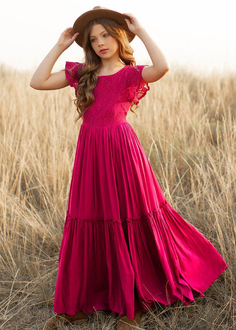 Girls Maxi Lace Chiffon Photoshoot Dresses For 3-15 Years