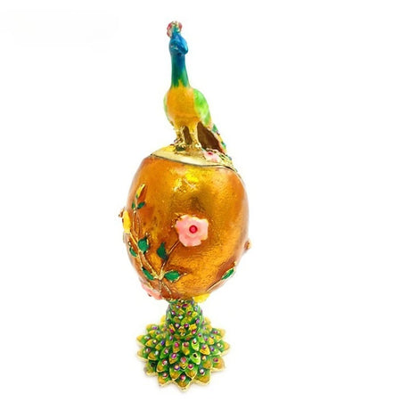 Hand Painted Peacock Easter Egg Enamel Trinket Box