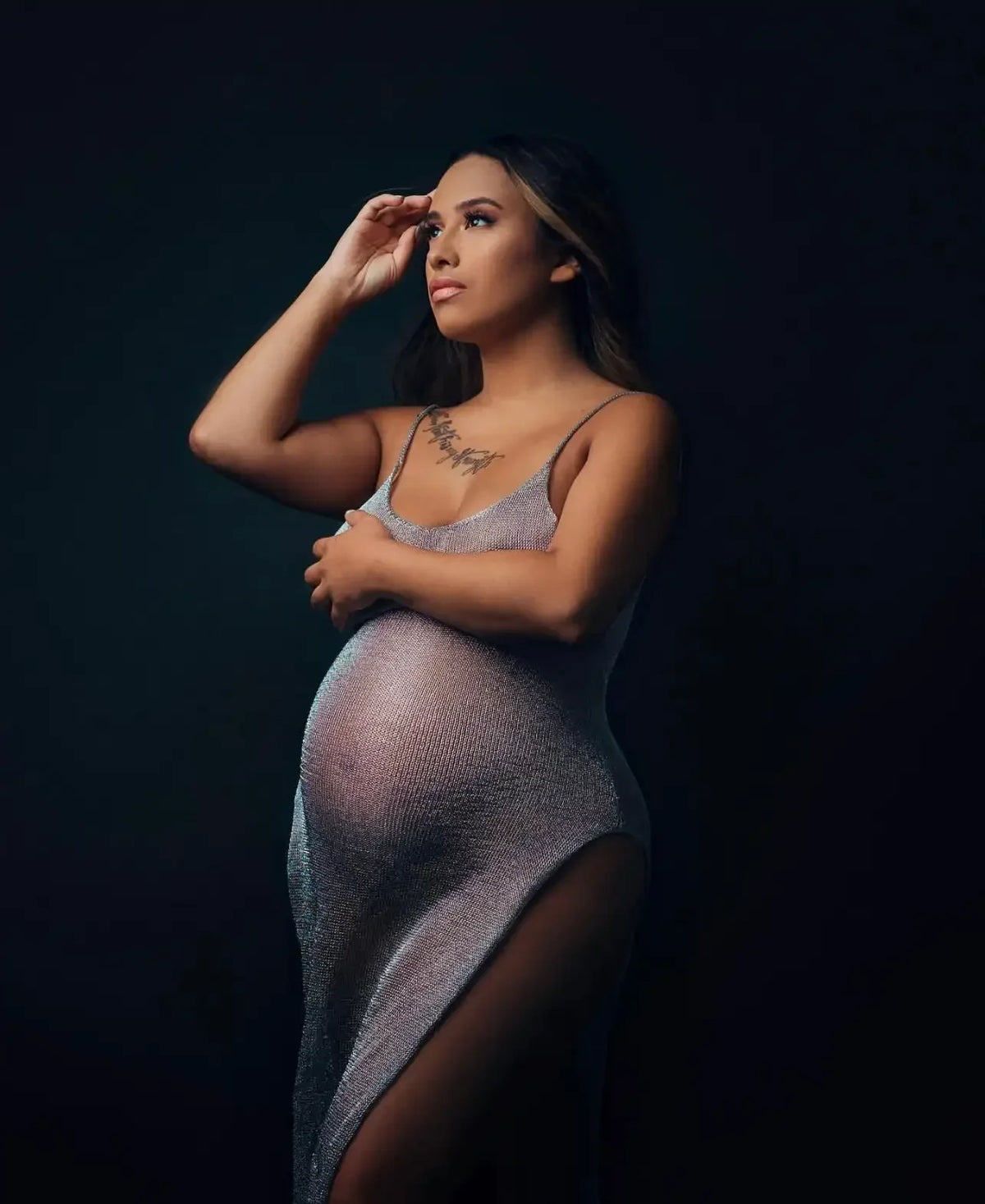 Golden Goddess Pregnancy Dress Knitted Maternity Photoshoot Outfit