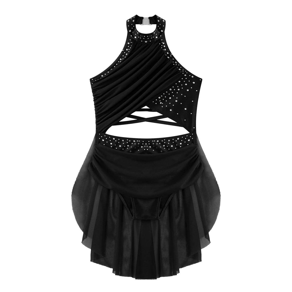 Girls Dance Performance Rhinestone Fringed Dress Figure Ice Skating Dancewear