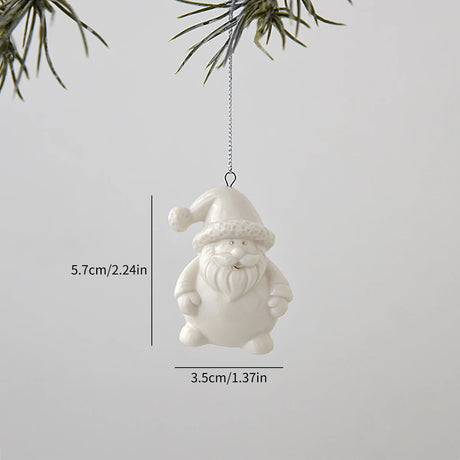 White Ceramic Christmas Tree Ornaments Snowman Reindeer Xmas Hanging Decor