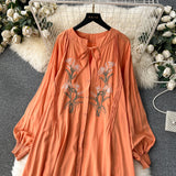 Olive's Embroidered Long Sleeve Shirt Dress