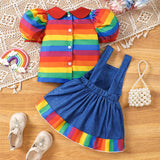Chucky Costume  Halloween Toddler Baby Girl Cosplay Kids Rainbow Striped Shirt Overalls