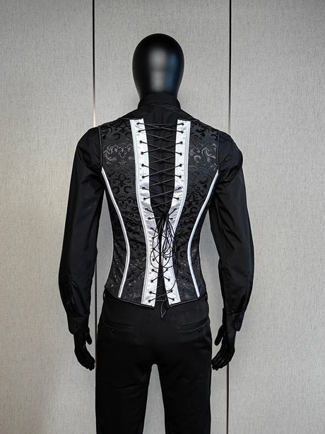 Men's Formal Boned Waistcoat Corset Vest Lace Up Burlesque Performance Stage Costume