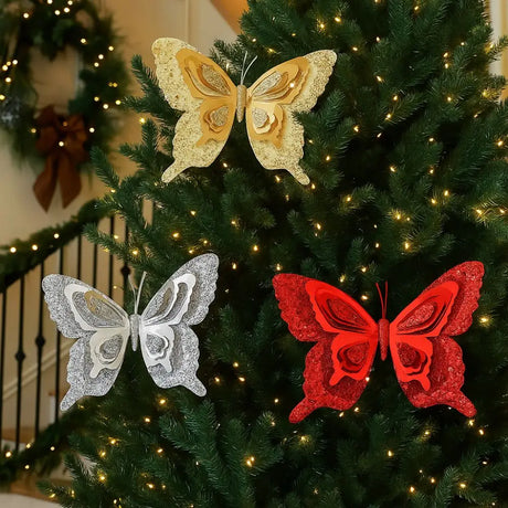 Glitter Christmas Butterfly Ornaments with Clips