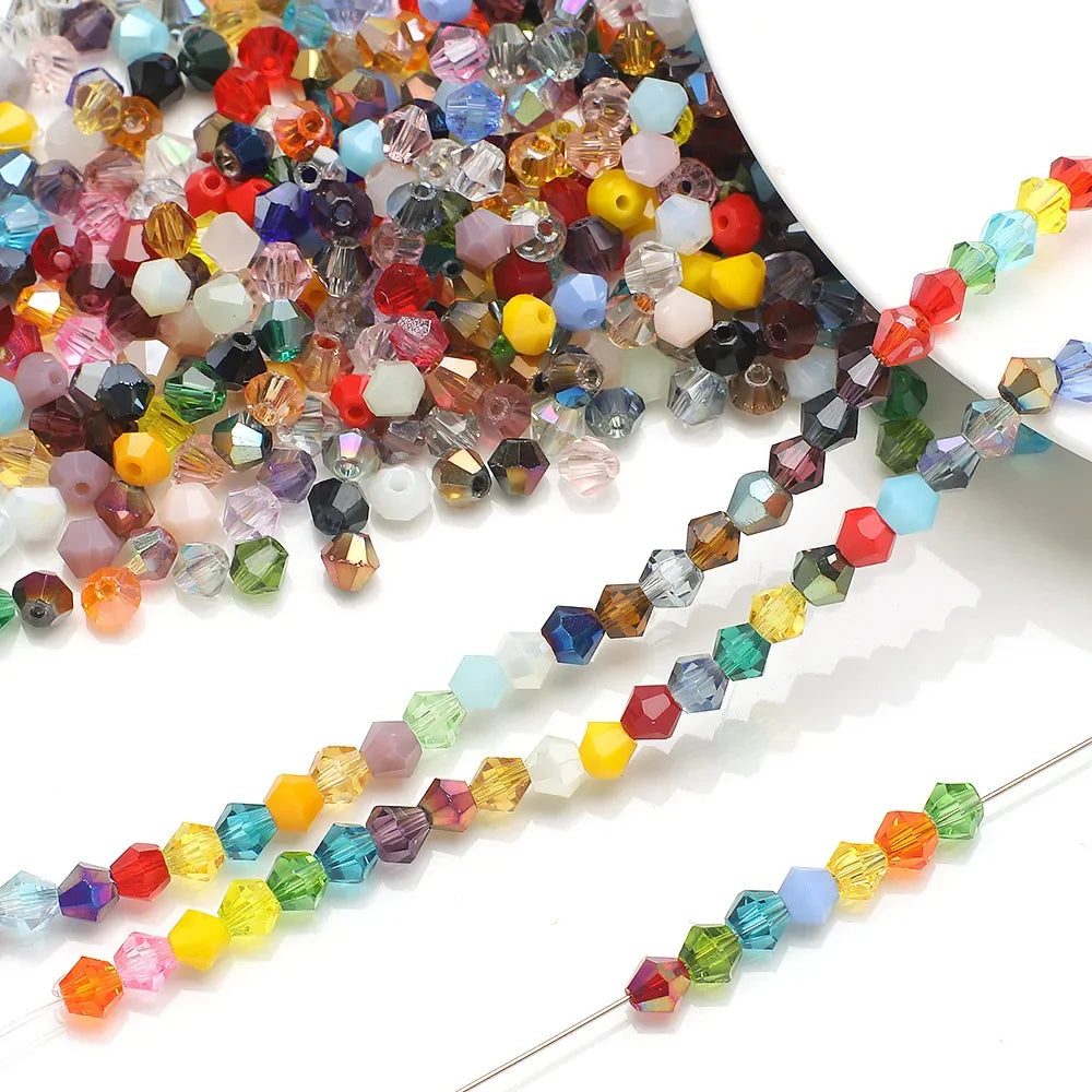 3/4/6mm Rainbow Austria Bicone Crystal Beads AB Colour Faceted Glass Beads for DIY Jewellery Making