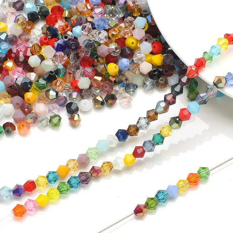 3/4/6mm Rainbow Austria Bicone Crystal Beads AB Colour Faceted Glass Beads for DIY Jewellery Making