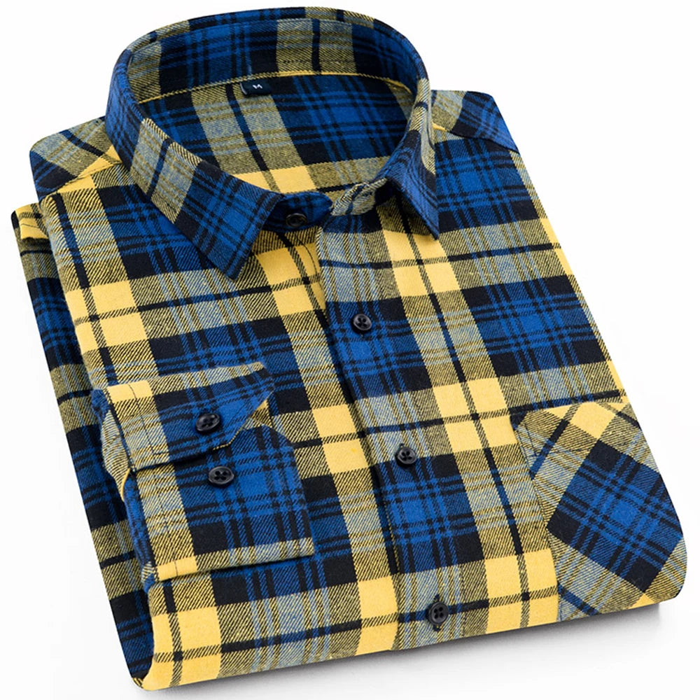 Woodsman Slim-fit Brushed Flannel Plaid Shirts 13 Colours