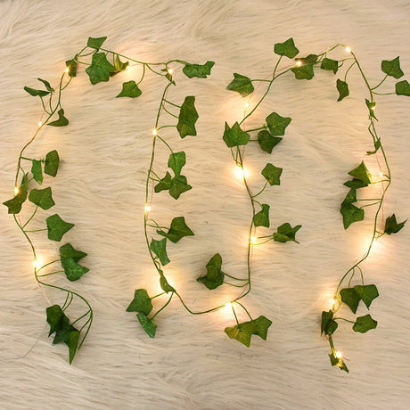 2/5/10M Silk Leaves Fake Creeper Green Leaf Ivy Vine LED String Lights Artificial Plants Decor