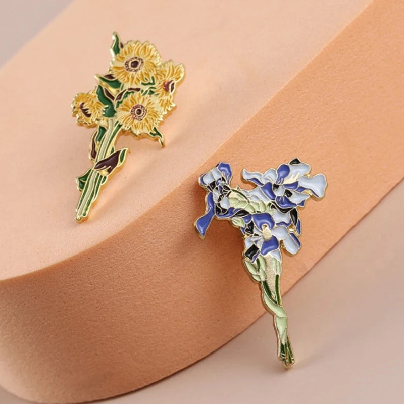 Van Gogh Sunflower Iris Brooch Enamel Pins