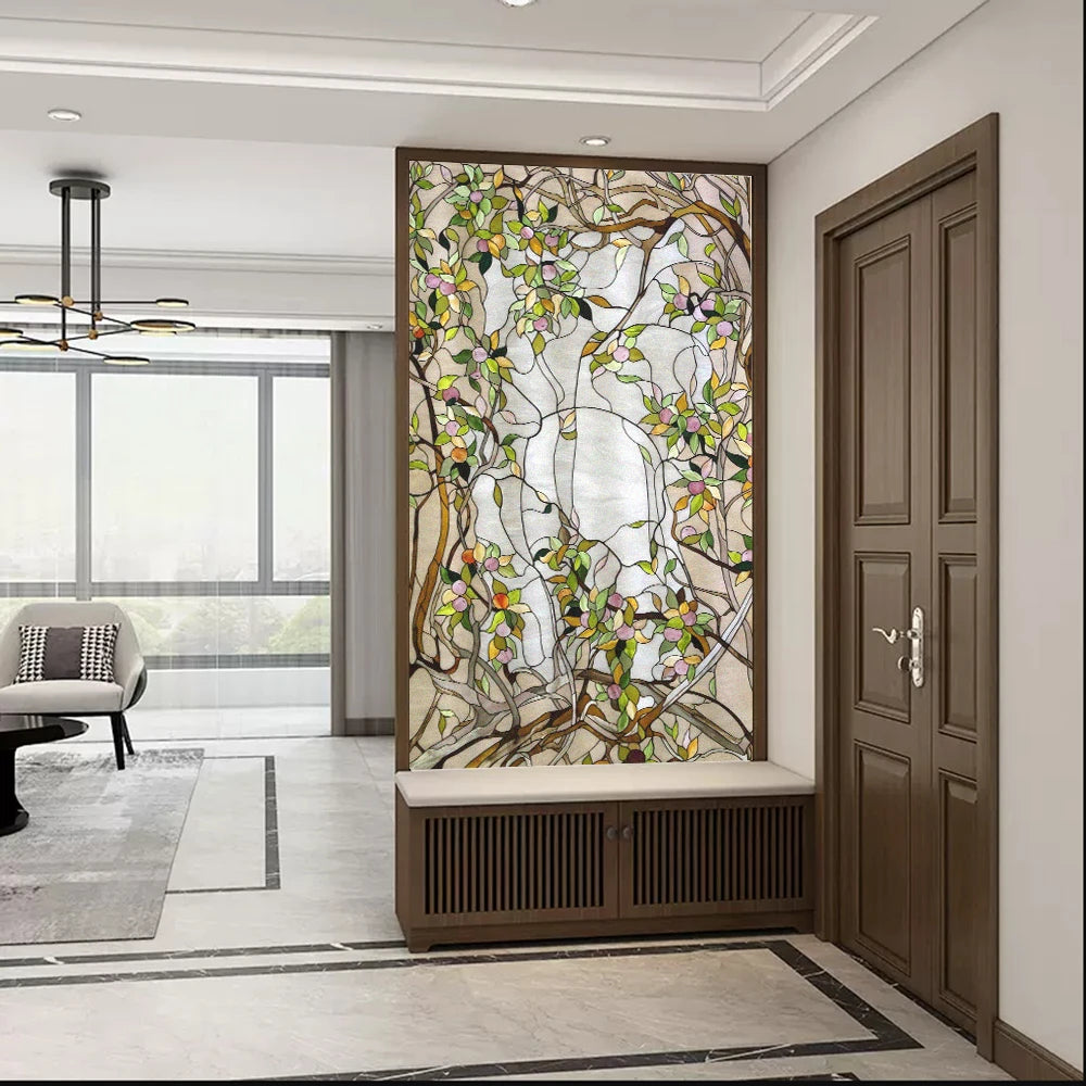 Willow Tree Frosted Privacy Glass Window Film No Glue Removable Static Cling