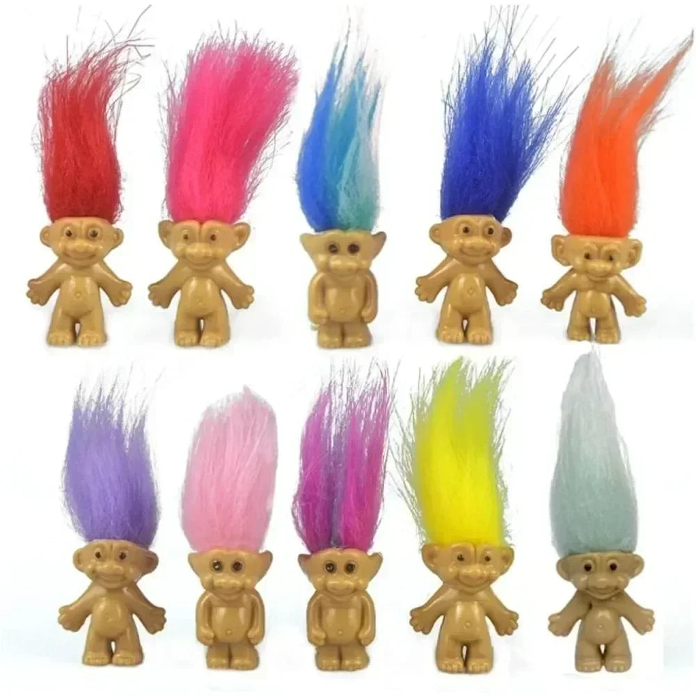 Set of Ten Mini Trolls Dolls Retro Toy Collection Gifts for Kids