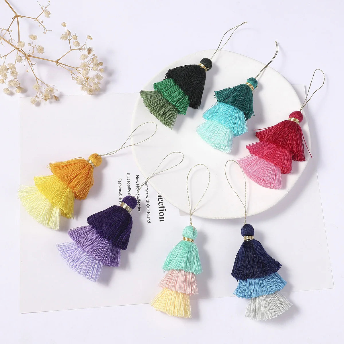 1/2pcs Cotton Tassels for Crafts Tri-Layered Tassels with Hanging Loop for Crafts Jewelry Making Bookmark Clothing  Accessories