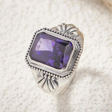 Maga's Portal Key S925 Sterling Silver Diamond Ring Square Natural Amethyst