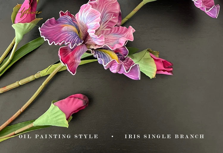 Irises Oil Painting Stylised 45cm Artificial Flower EVA Velvet Feel