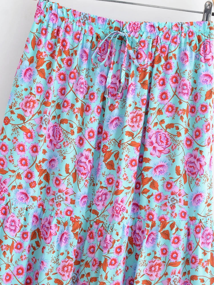 Franny's Wild Floral Print Boho Skirt with Pockets