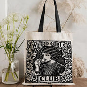 W-Weird G-Girls Club Storage Bags Double-Sided Print Canvas Tote Bag Large Capacity Shopping Bag