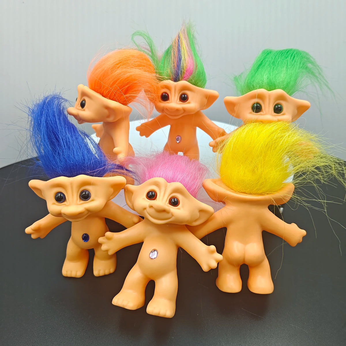 Vintage 6pcs Troll Doll Set With Gem Belly Mini Pvc Classic Dolls Retro Toy For Collection & Kids' Gift