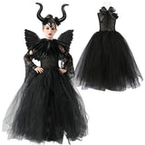 Girls Maleficent Black Tutu Halloween Costume with Feather Shawl