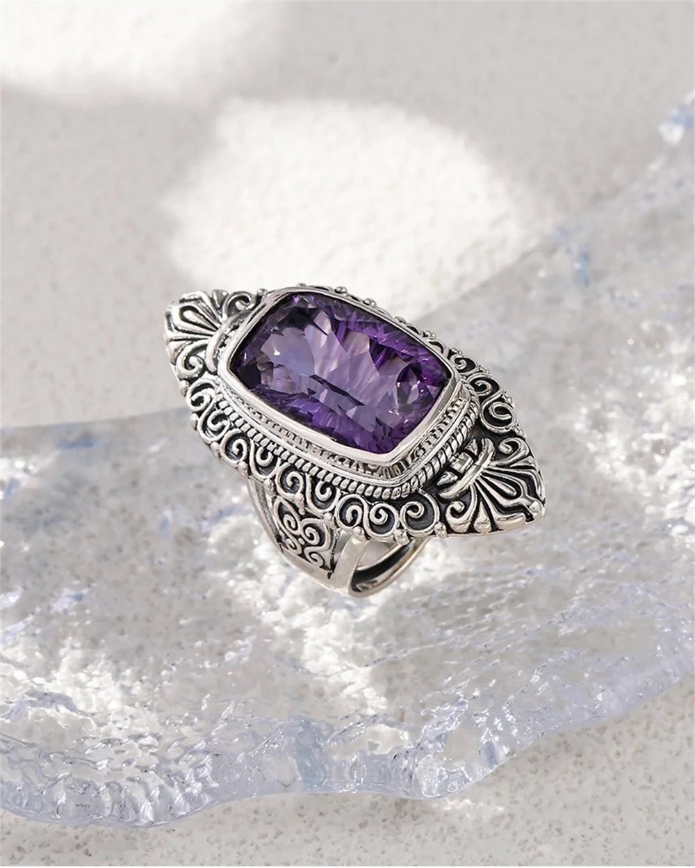 The Gypsy's Lantern S925 Sterling Silver Rings Natural Amethyst Yellow Crystal