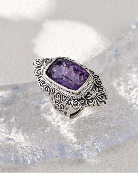 The Gypsy's Lantern S925 Sterling Silver Rings Natural Amethyst Yellow Crystal