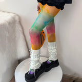 Dopamine Colour Gradient Tights Lace Mesh Pantyhose Stockings