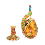 Hand Painted Peacock Easter Egg Enamel Trinket Box