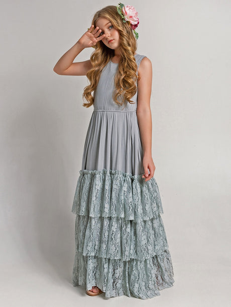 Girls Maxi Lace Chiffon Photoshoot Dresses For 3-15 Years