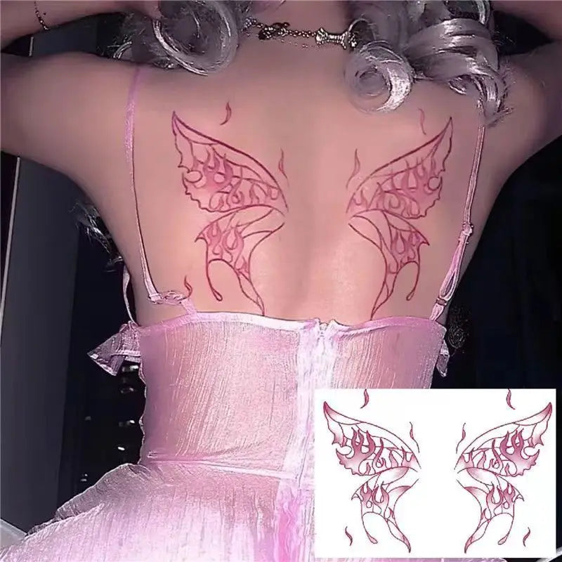Pink Flame Wings Temporary Tattoo