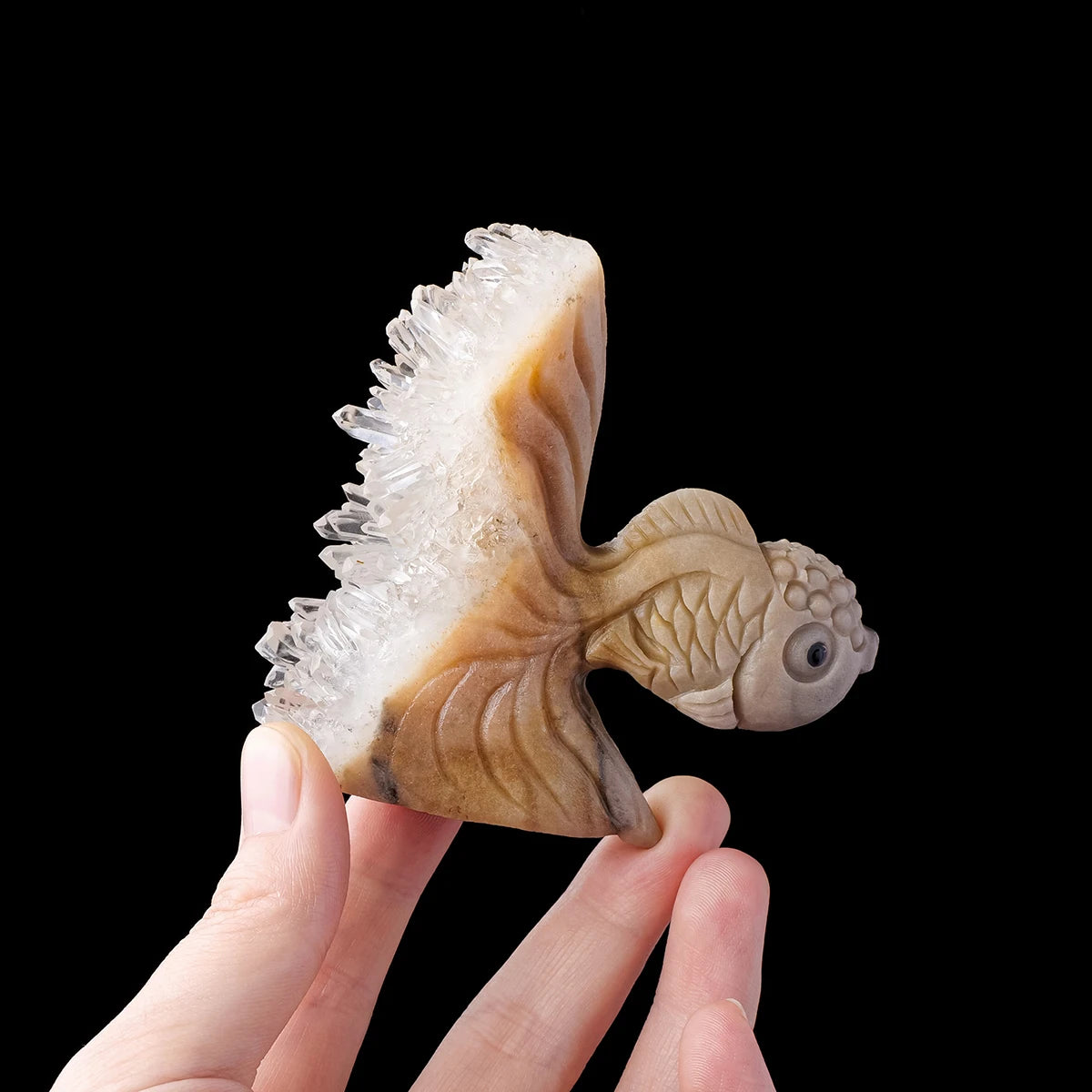 1pc Natural Healing Crystal Stone Clear Quartz Cluster Small Goldfish Animal Figurines Home Decoration