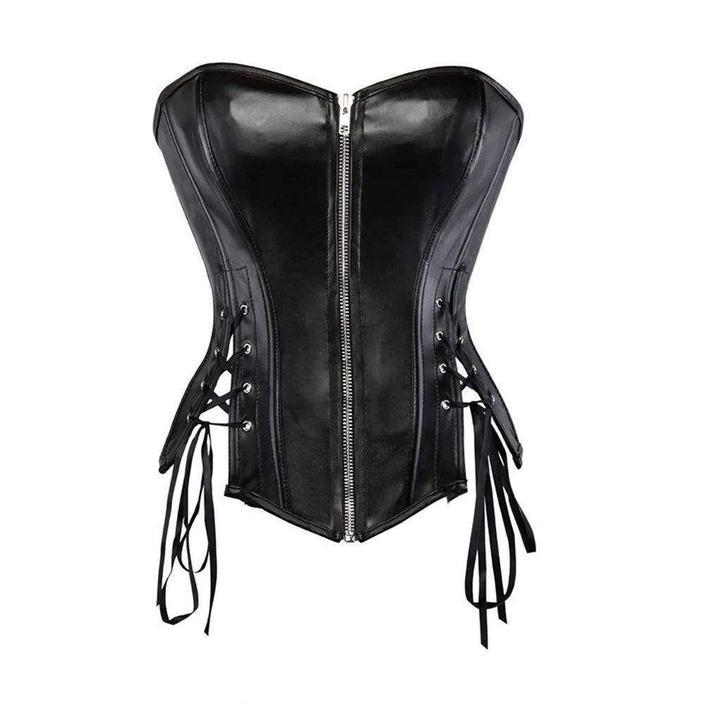 Front Side Lacing Faux Leather Overbust Corsets