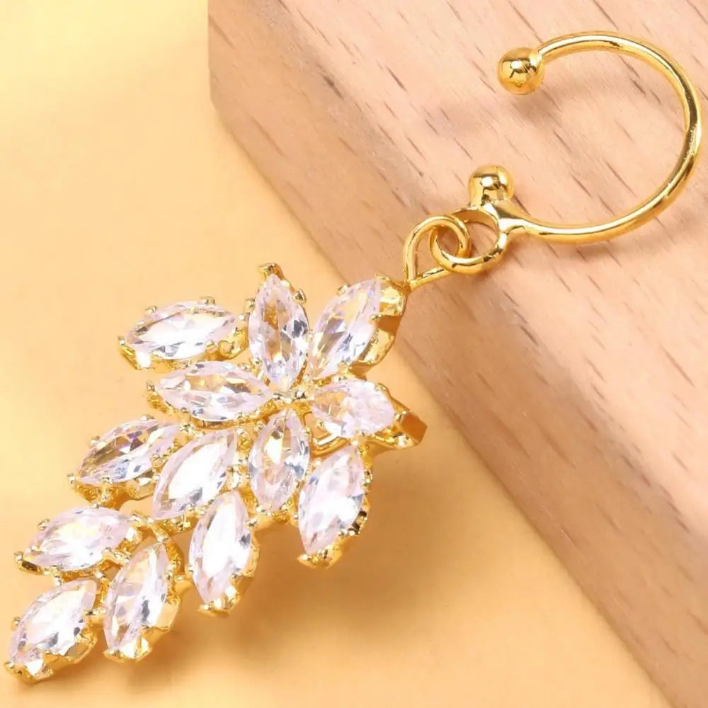 Leaf Charm Lip Ring Zircon Non Piercing Face Jewellery Labret Cuff