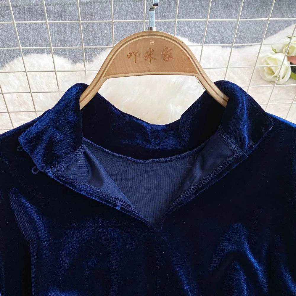 Royal Peacock Velvet Dress