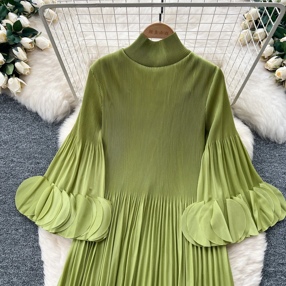 Petal Sleeves Pleated Tassel Dress Eight Colours